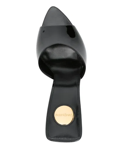 Saint Laurent Heeled Open Toe Mules With Patent Finish In Schwarz