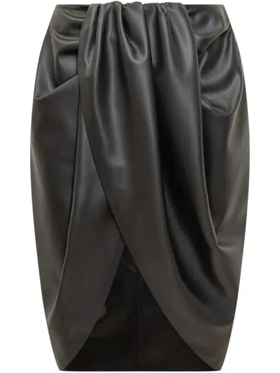 Stella Mccartney Draped Gathered Detail Midi Skirt In Gray