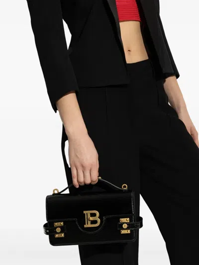 Balmain Bbuzz 24 Shoulder Bag In Smooth Leather In Black