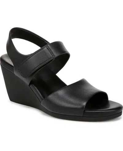 Naturalizer Women's Imani Open Round Toe Wedge Sandals In Black Leather