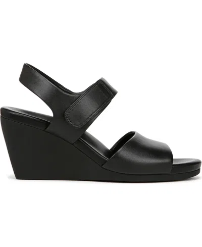 Naturalizer Women's Imani Open Round Toe Wedge Sandals In Black Leather