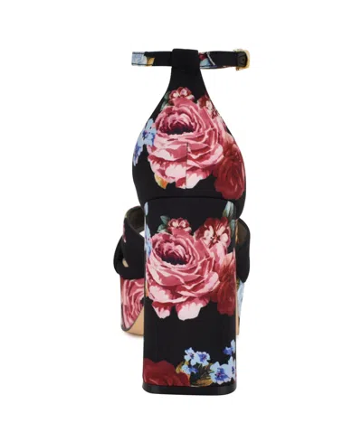 Nine West Women's Vicky Open Toe Dress Sandals In Black Scattered Rose Multi