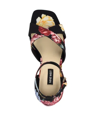 Nine West Women's Vicky Open Toe Dress Sandals In Black Scattered Rose Multi