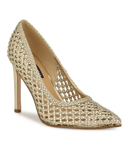 Nine West Women's Tatiana Woven Stiletto Pointy Toe Dress Pumps In Gold