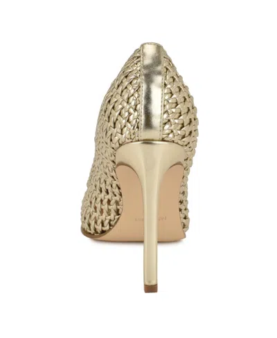 Nine West Women's Tatiana Woven Stiletto Pointy Toe Dress Pumps In Gold