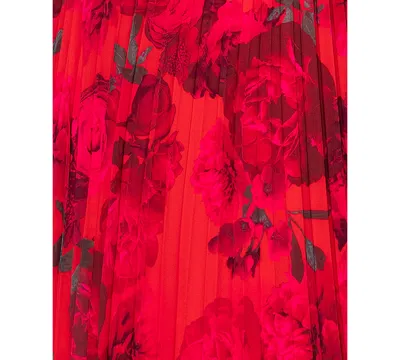 Betsy & Adam Plus Size Floral-print Pleated Dress In Red,fuchsia