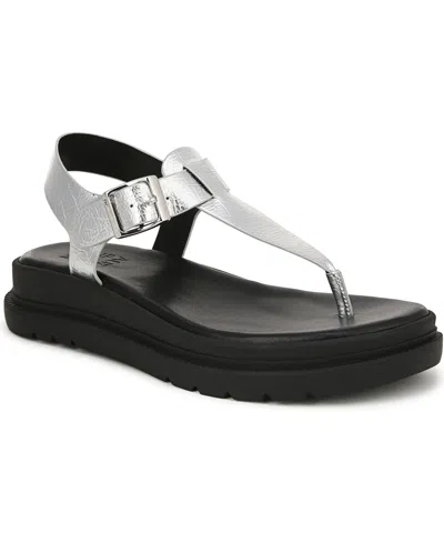 Naturalizer Women's Alyssa T-strap Thong Platform Sandals In Silver Faux Leather