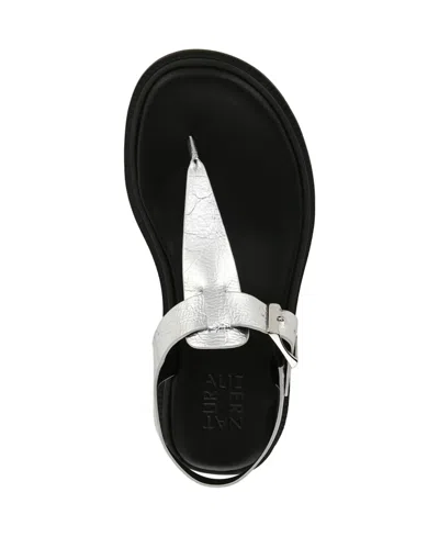 Naturalizer Women's Alyssa T-strap Thong Platform Sandals In Silver Faux Leather