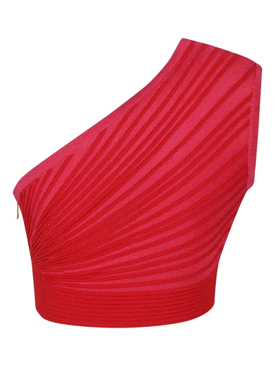 Balmain One-shoulder Ruched Cropped Top In Red
