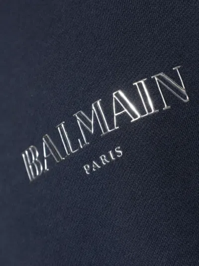 Balmain Logo-graphic Drawstring Hoodie In Blau