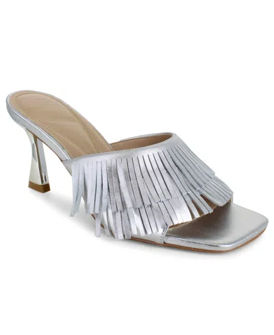 Kenneth Cole New York Women's Darby Fringe Slip On Dress Sandals In Silver
