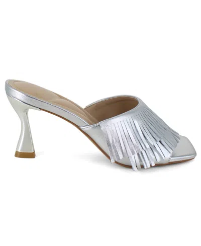 Kenneth Cole New York Women's Darby Fringe Slip On Dress Sandals In Silver