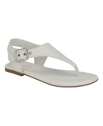 Calvin Klein Women's Moraca Buckle T-strap Flat Sandals In White