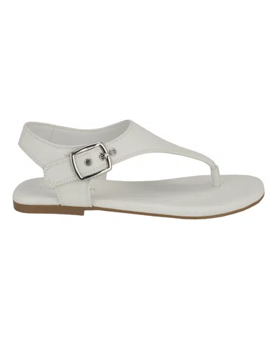 Calvin Klein Women's Moraca Buckle T-strap Flat Sandals In White