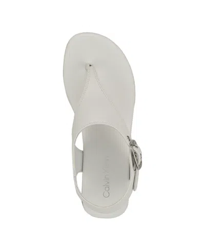 Calvin Klein Women's Moraca Buckle T-strap Flat Sandals In White