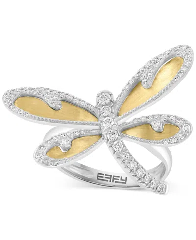 Effy Collection Effy Diamond Dragonfly Ring (1/2 Ct. T.w.) In 14k Two-tone Gold In Gold Over Silver