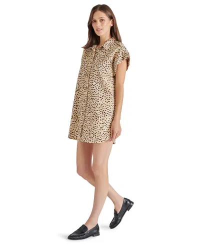 Steve Madden Ilara Leopard Spot Denim Mini Shirtdress In Desert Sand
