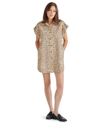 Steve Madden Ilara Leopard Spot Denim Mini Shirtdress In Desert Sand