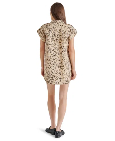 Steve Madden Ilara Leopard Spot Denim Mini Shirtdress In Desert Sand