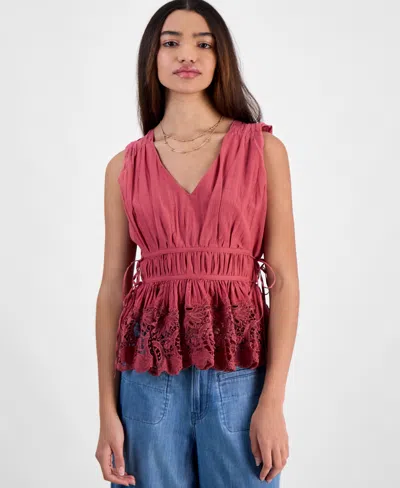 Lucky Brand Women's Sleeveless Ruched Side-tie Top In Dry Rose