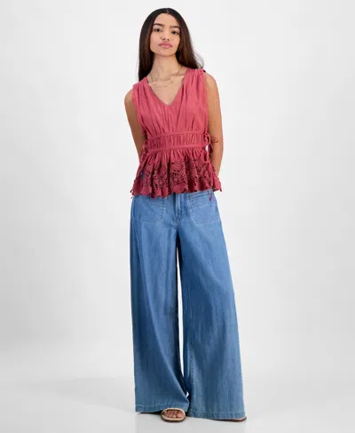 Lucky Brand Women's Sleeveless Ruched Side-tie Top In Dry Rose