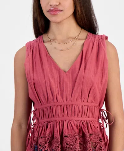 Lucky Brand Women's Sleeveless Ruched Side-tie Top In Dry Rose