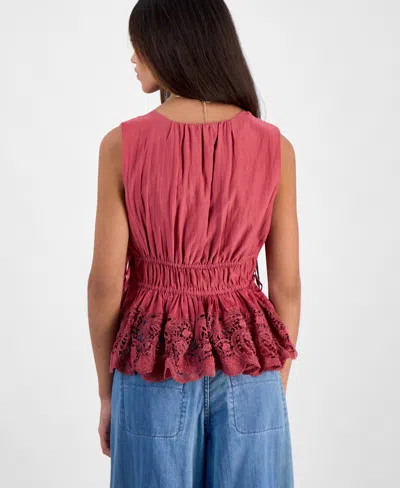 Lucky Brand Women's Sleeveless Ruched Side-tie Top In Dry Rose