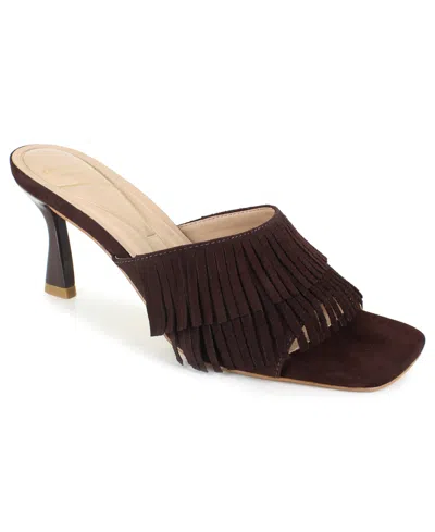 Kenneth Cole New York Women's Darby Fringe Slip On Dress Sandals In Chocolate
