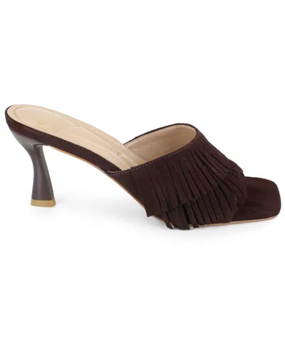 Kenneth Cole New York Women's Darby Fringe Slip On Dress Sandals In Chocolate