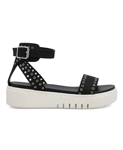 Mia Women's Evelin Grommeted Platform Round Toe Sandals In Black,silver