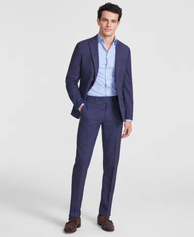 Bar Iii Men's Slim-fit Suit Separates Pant, Created For Macy's In Navy Plaid