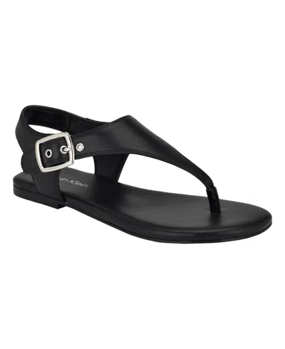 Calvin Klein Women's Moraca Buckle T Strap Flat Sandals In Black