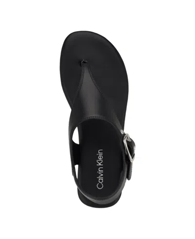 Calvin Klein Women's Moraca Buckle T Strap Flat Sandals In Black