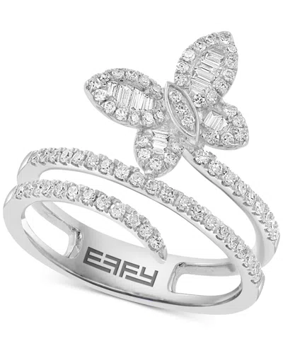 Effy Collection Effy Diamond Round & Baguette Butterfly Wrap Ring (3/8 Ct. T.w.) In 14k White Gold In White Gold