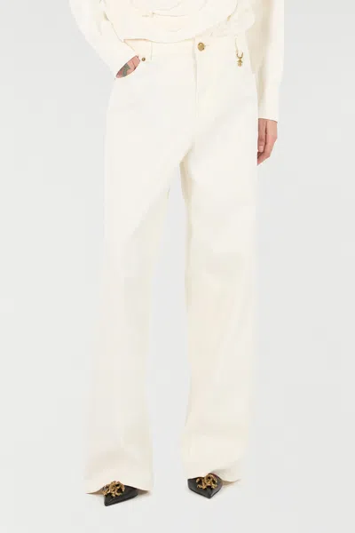 Roberto Cavalli Python-print Trousers In Ivory