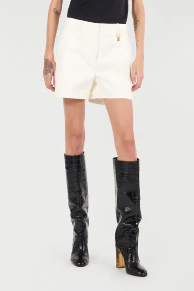 Roberto Cavalli Solid-color Python-print Shorts In Ivory