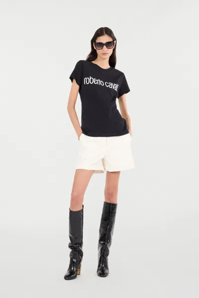 Roberto Cavalli Solid-color Python-print Shorts In Ivory