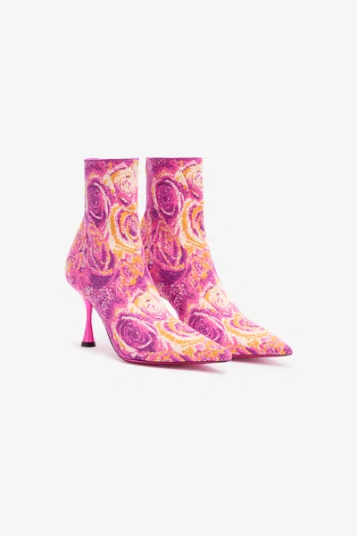 Roberto Cavalli Ankle Boots With Rose Inlay In Fuchsia