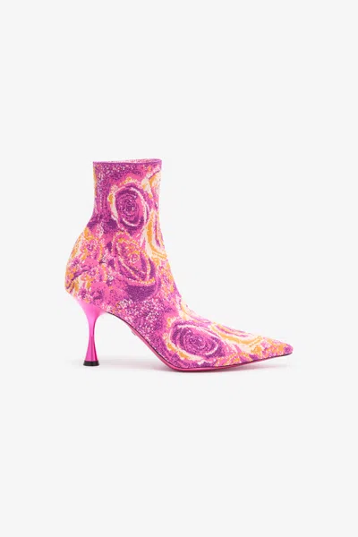 Roberto Cavalli Ankle Boots With Rose Inlay In Fuchsia