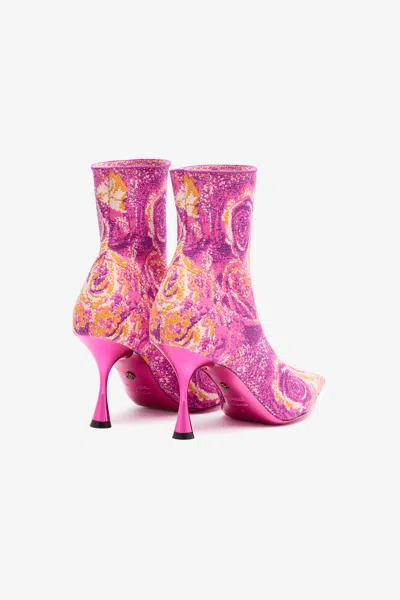 Roberto Cavalli Ankle Boots With Rose Inlay In Fuchsia