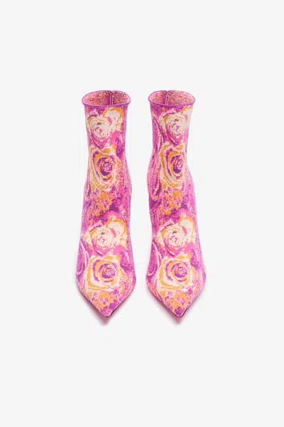 Roberto Cavalli Ankle Boots With Rose Inlay In Fuchsia