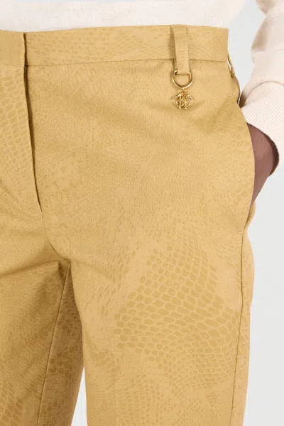 Roberto Cavalli Solid-color Python-print Pants In Kaki