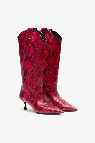 Roberto Cavalli Boots With Python Print In Fuchsia