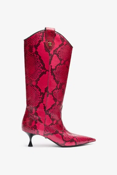 Roberto Cavalli Boots With Python Print In Fuchsia
