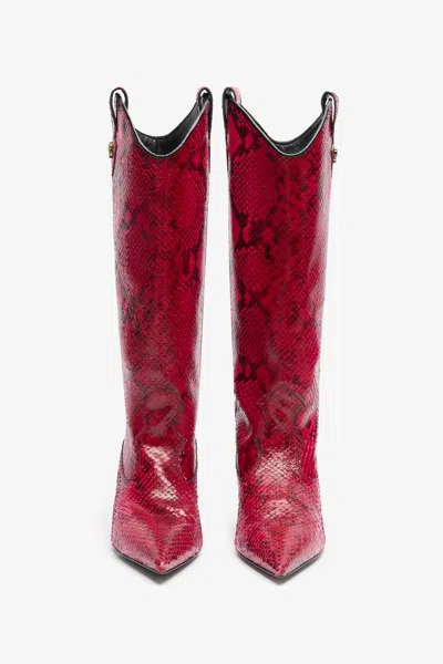 Roberto Cavalli Boots With Python Print In Fuchsia