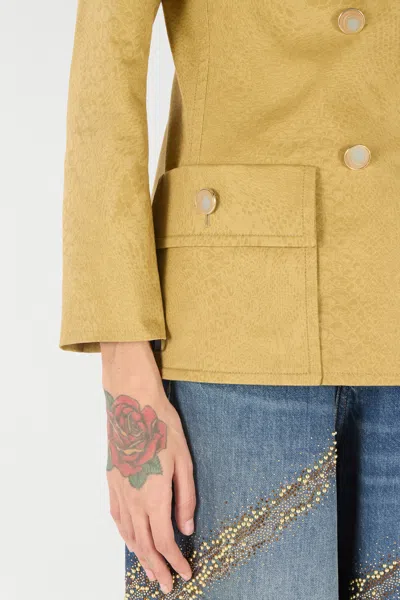 Roberto Cavalli Double-breasted Jacket With Python Pattern In Kaki