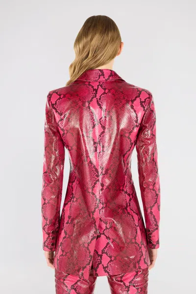 Roberto Cavalli Shiny Python-print Jacket In Fuchsia