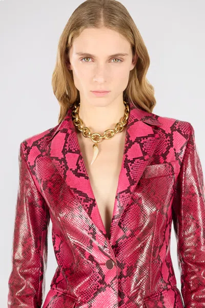 Roberto Cavalli Shiny Python-print Jacket In Fuchsia