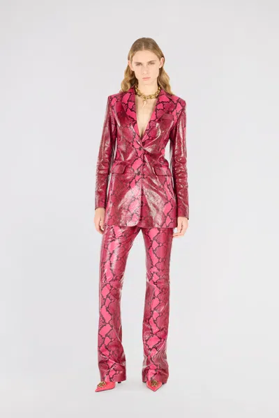 Roberto Cavalli Shiny Python-print Jacket In Fuchsia