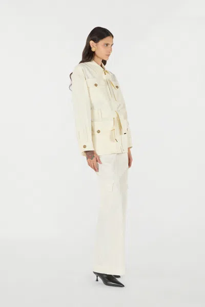 Roberto Cavalli Jacket With Belt And Python Pattern In Ivory